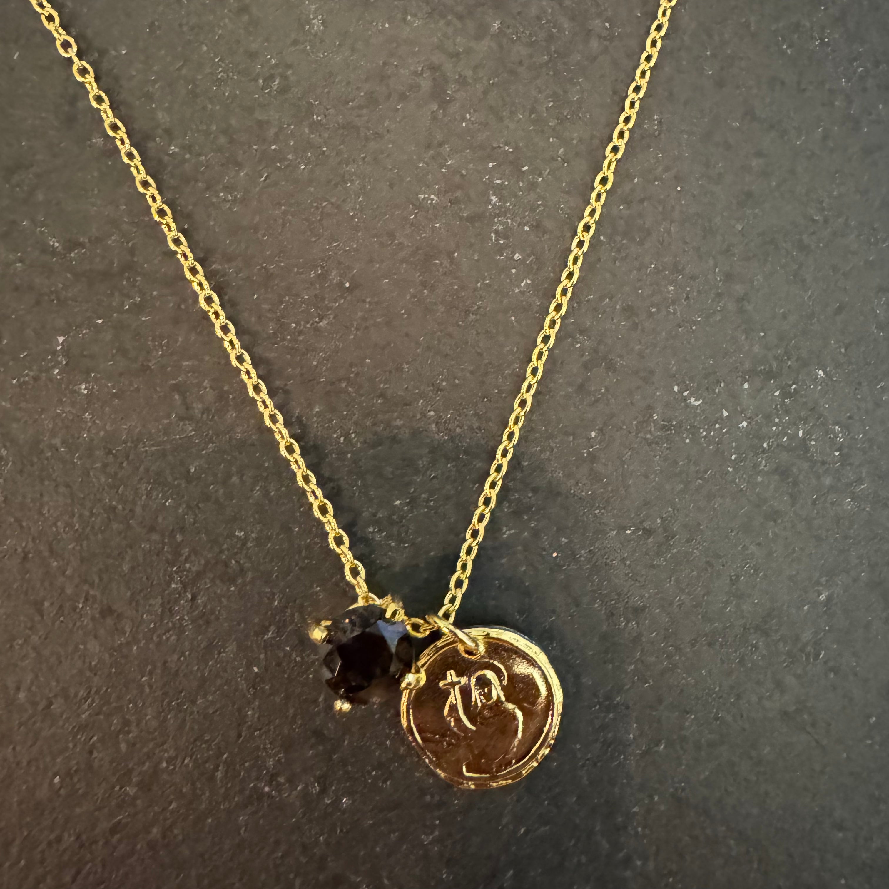 BRITT BOLTON / 16" HOLY COIN & SMOKEY TOPAZ 18K VERMEIL NECKLACE