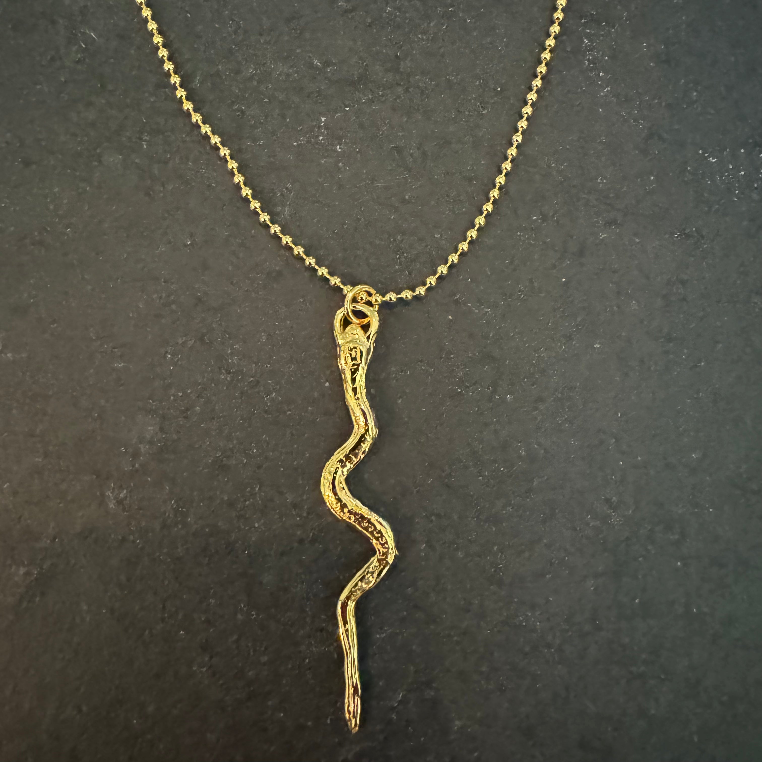 BRITT BOLTON / SNAKE PENDANT BALL CHAIN NECKLACE 18K VERMEIL