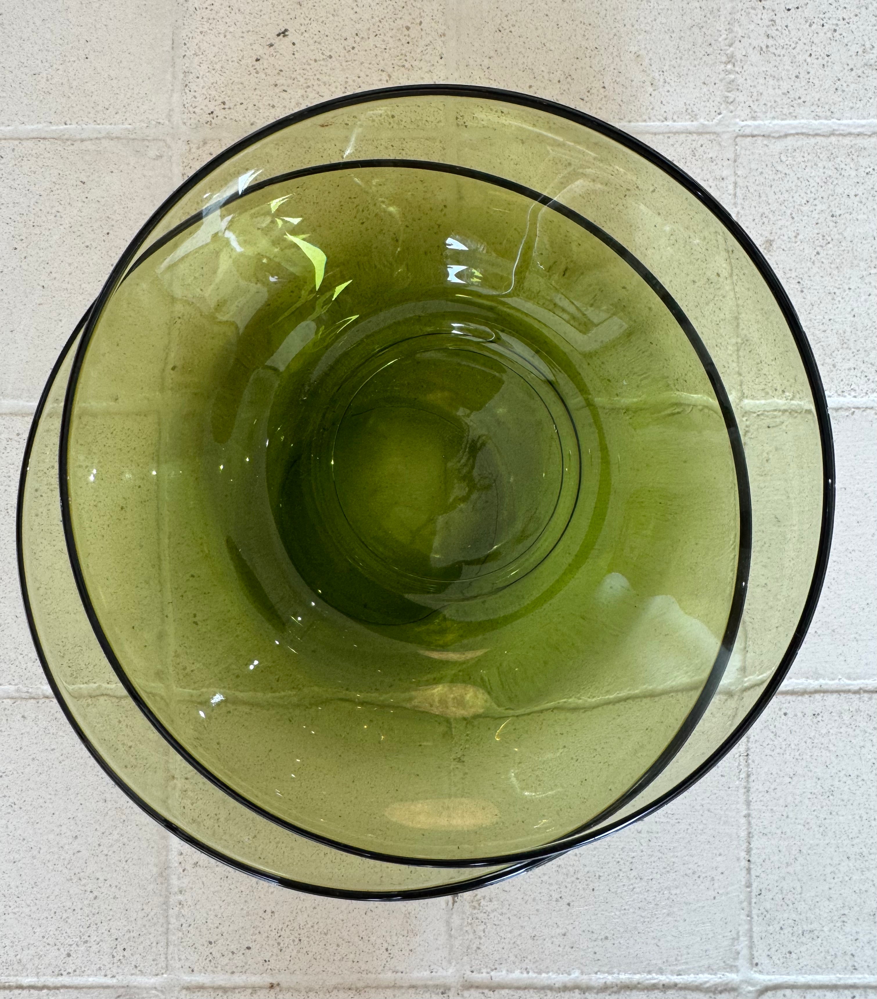 VINTAGE SET OF 2 GREEN GLASS BOWLS