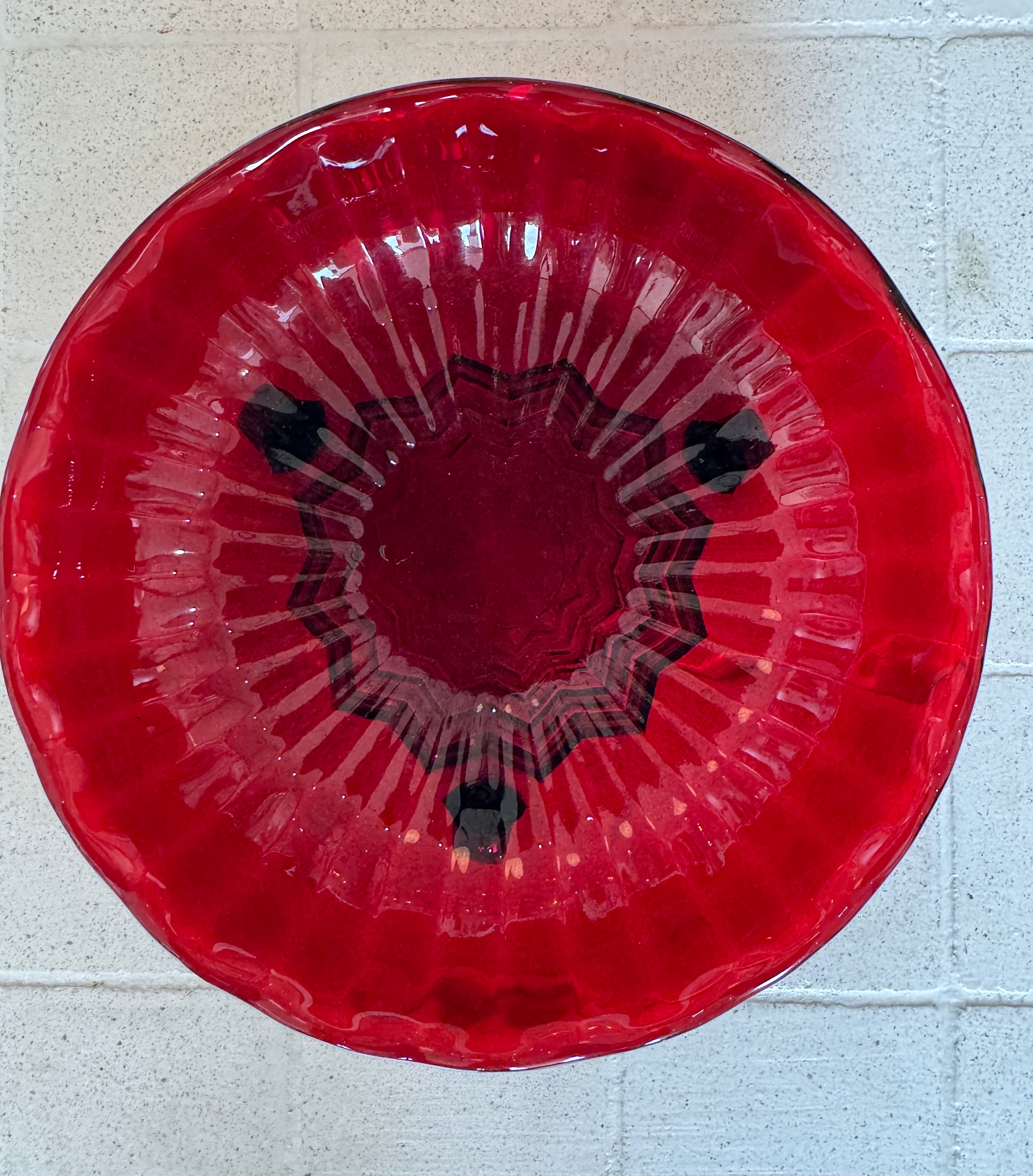 VINTAGE RUBY RED FOOTED CANDY DISH