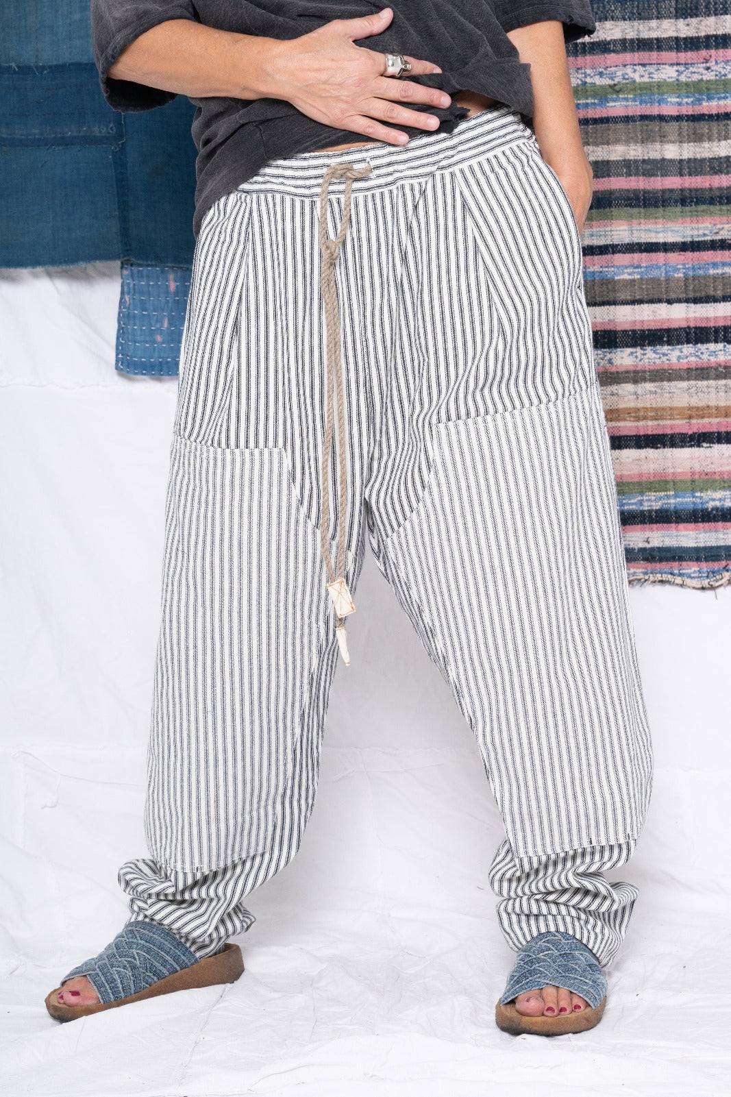 SALE** DR.COLLECTOR'S / PLEATED JAPANESE STRIPE DENIM SUNFADED PANT