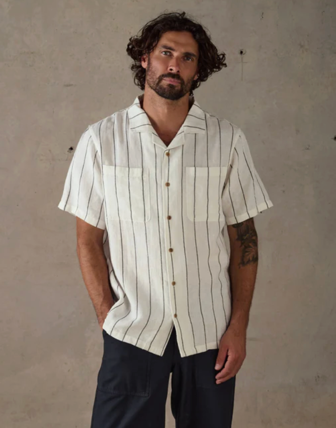 MCTAVISH / LINEN STRIPE SHIRT WHITE MULTI