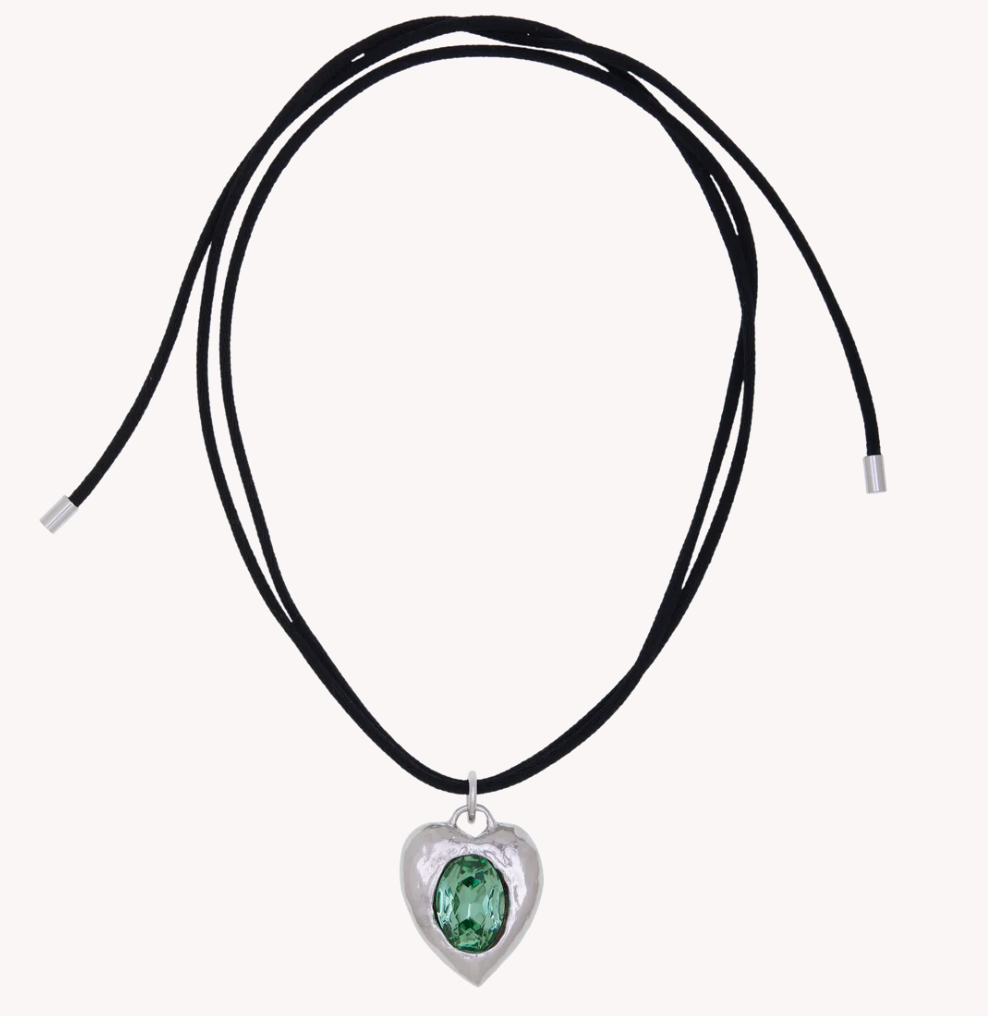 MONDO MONDO / PACHA CORD NECKLACE - SILVER HEART GREEN