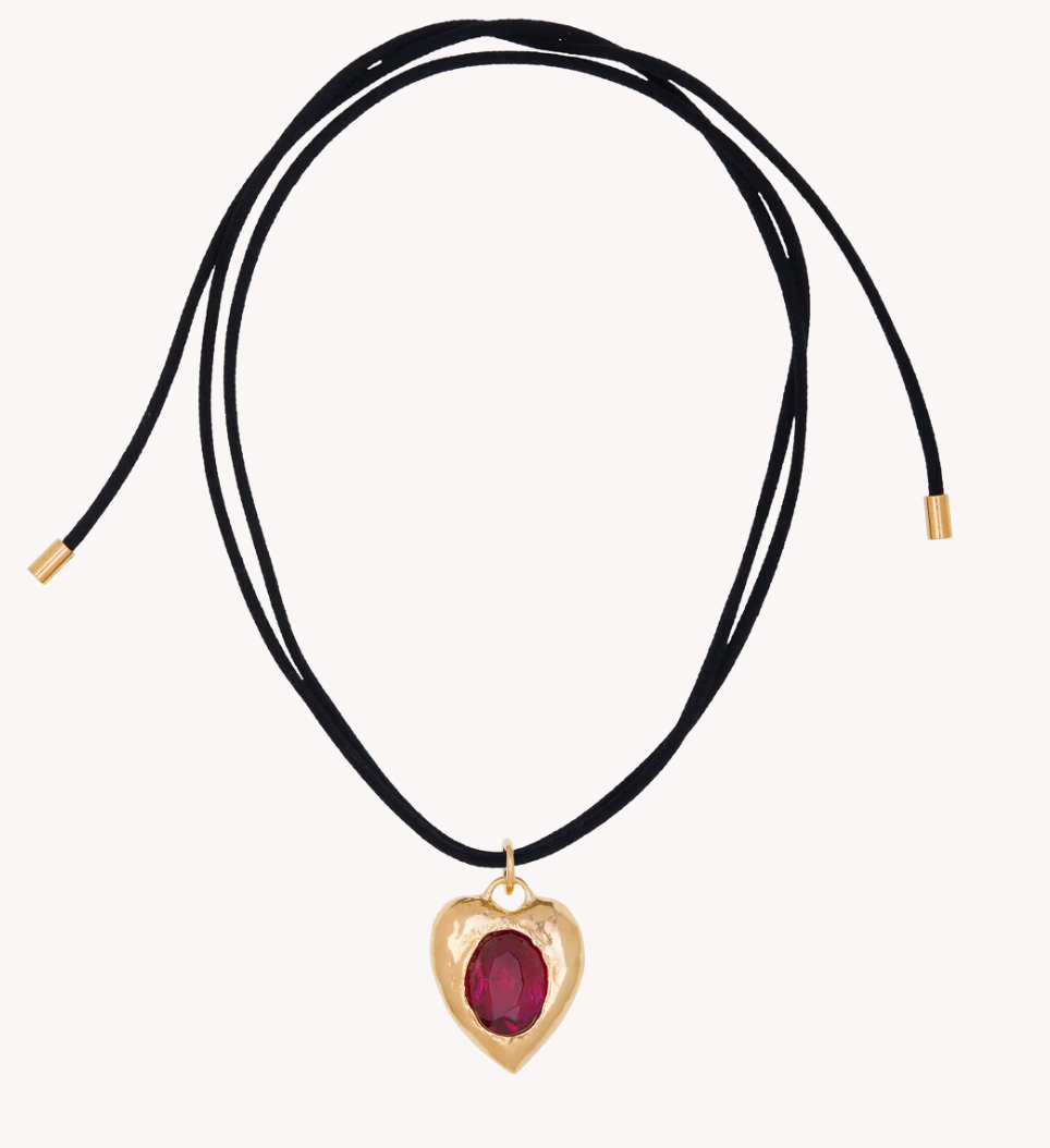 MONDO MONDO / PACHA CORD NECKLACE - 18K GOLD PLATED HEART RUBY